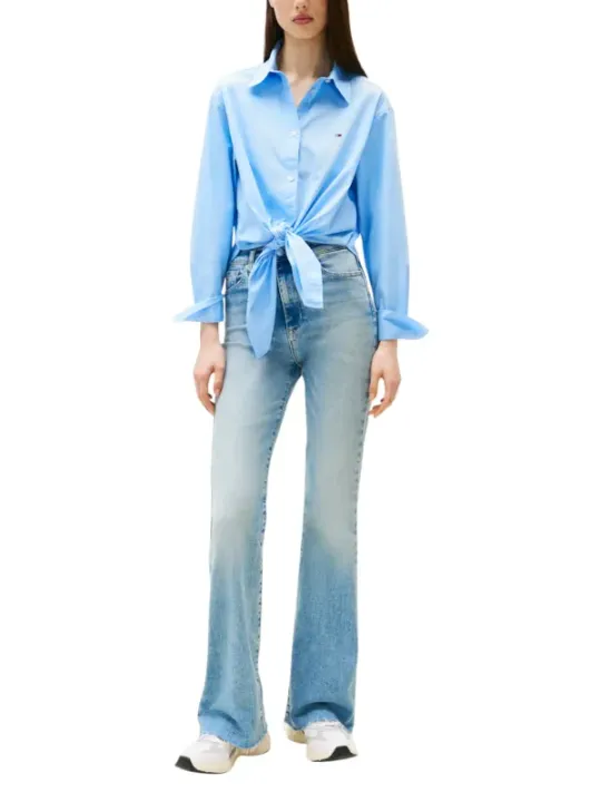 "Tommy Hilfiger Jeans Hemden im Sale | Tommy Hilfiger Damen Hemd Azurblau Bio-Baumwolle online kaufen"|Planet-Deluxe