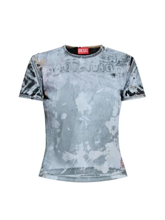 "Diesel T-Shirts im Sale | Diesel Damen T-Shirt Azurblau Fleckig Frühjahr/Sommer online kaufen"|Planet-Deluxe