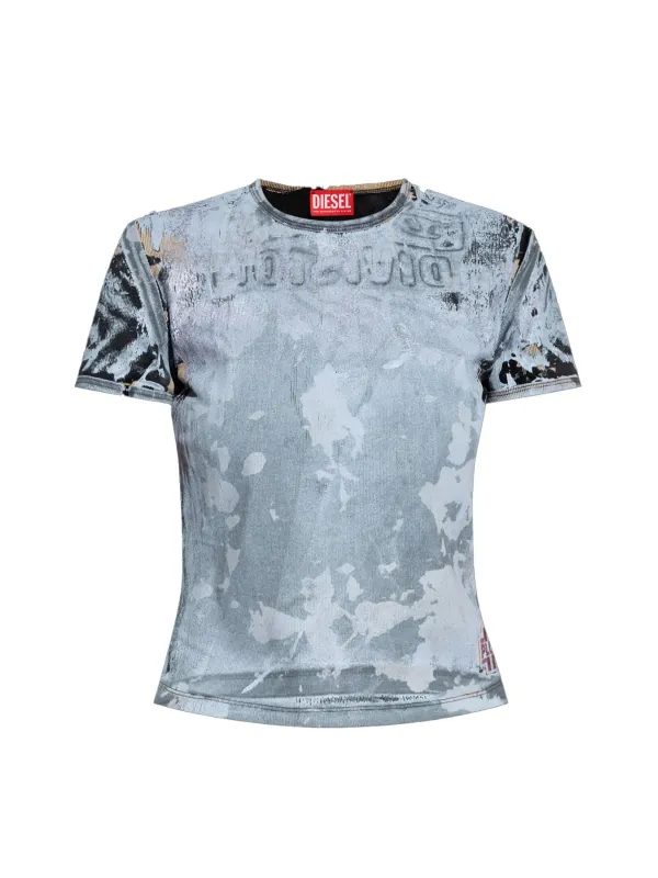 "Diesel T-Shirts im Sale | Diesel Damen T-Shirt Azurblau Fleckig Frühjahr/Sommer online kaufen"|Planet-Deluxe