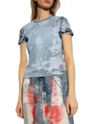 "Diesel T-Shirts im Sale | Diesel Damen T-Shirt Azurblau Fleckig Frühjahr/Sommer online kaufen"|Planet-Deluxe
