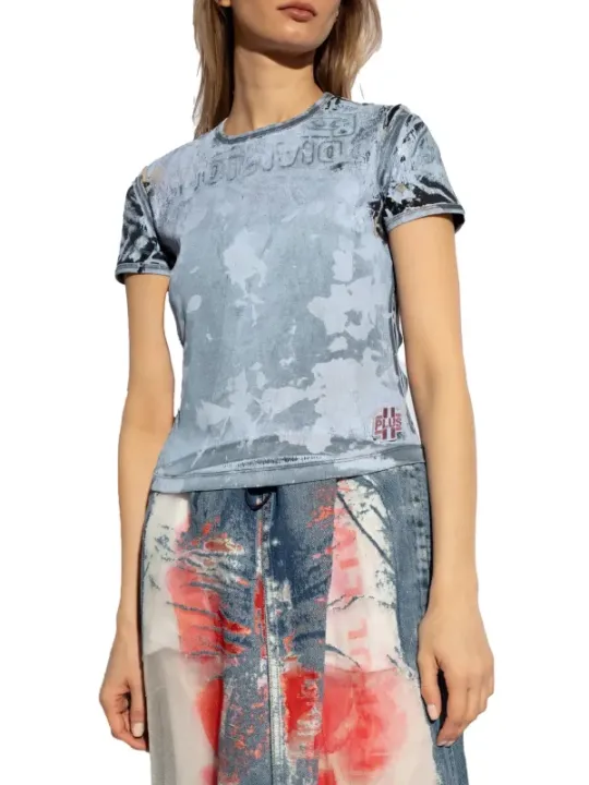 "Diesel T-Shirts im Sale | Diesel Damen T-Shirt Azurblau Fleckig Frühjahr/Sommer online kaufen"|Planet-Deluxe