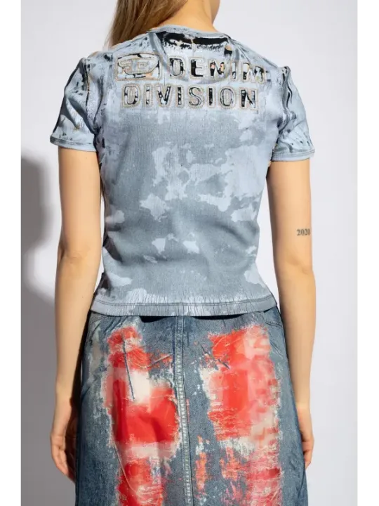"Diesel T-Shirts im Sale | Diesel Damen T-Shirt Azurblau Fleckig Frühjahr/Sommer online kaufen"|Planet-Deluxe
