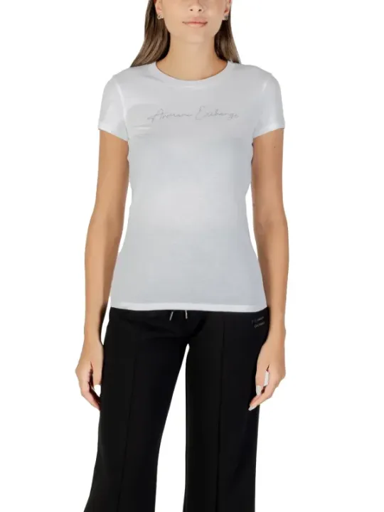 "Armani Exchange T-Shirts im Sale | Armani Exchange Damen Strass T-Shirt Herbst Winter Weiß online kaufen"|Planet-Deluxe