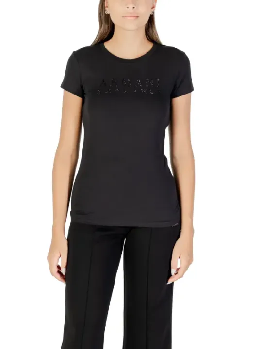 "Armani Exchange T-Shirts im Sale | Armani Exchange Damen Strass TShirt Schwarz HerbstWinter online kaufen"|Planet-Deluxe