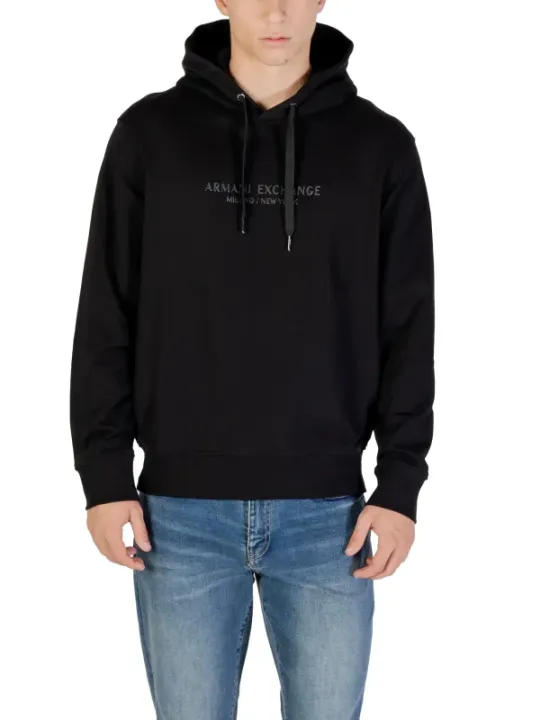 "Armani Exchange Sweatshirts im Sale | Armani Exchange Herren Fleece Hoodie Schwarz V-Ausschnitt online kaufen"|Planet-Deluxe