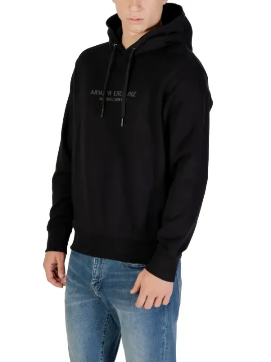 "Armani Exchange Sweatshirts im Sale | Armani Exchange Herren Fleece Hoodie Schwarz V-Ausschnitt online kaufen"|Planet-Deluxe