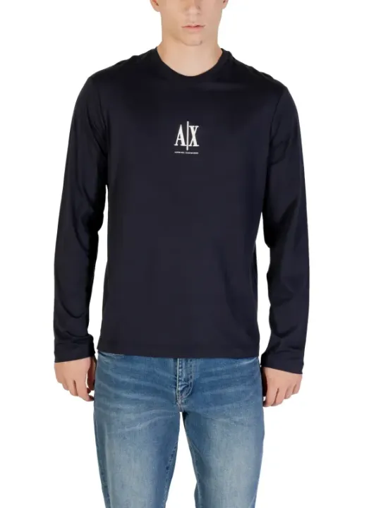 "Armani Exchange T-Shirts im Sale | Armani Exchange Herren Langarmshirt Blau Druck 100 Baumwolle online kaufen"|Planet-Deluxe