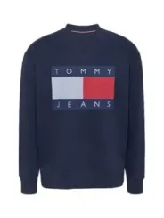 "Tommy Jeans Sweatshirts im Sale | Tommy Jeans Herren Fleece Blau Langarm Druck Rundhals online kaufen"|Planet-Deluxe