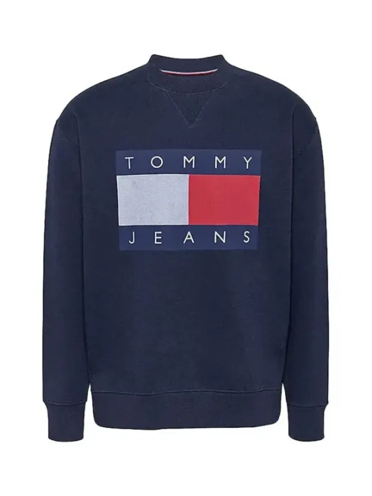 "Tommy Jeans Sweatshirts im Sale | Tommy Jeans Herren Fleece Blau Langarm Druck Rundhals online kaufen"|Planet-Deluxe