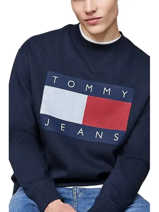 "Tommy Jeans Sweatshirts im Sale | Tommy Jeans Herren Fleece Blau Langarm Druck Rundhals online kaufen"|Planet-Deluxe