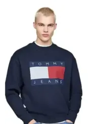 "Tommy Jeans Sweatshirts im Sale | Tommy Jeans Herren Fleece Blau Langarm Druck Rundhals online kaufen"|Planet-Deluxe