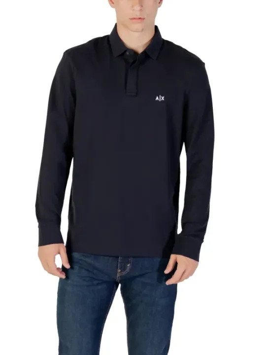 "Armani Exchange Poloshirts im Sale | Armani Exchange Herrenpolo - Langarm-Poloshirt mit Printmuster für Herbst/Winter, Blau online kaufen"|Planet-Deluxe