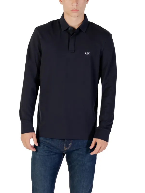 "Armani Exchange Poloshirts im Sale | Armani Exchange Herrenpolo - Langarm-Poloshirt mit Printmuster für Herbst/Winter, Blau online kaufen"|Planet-Deluxe