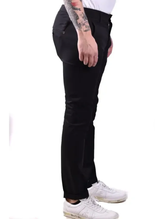 "Dondup Hosen im Sale | Dondup Herren Pantaloni - Schwarze Baumwollhose für Frühling/Sommer mit Reißverschluss & Knopfverschluss, Modell V_28265 online kaufen"|Planet-Deluxe