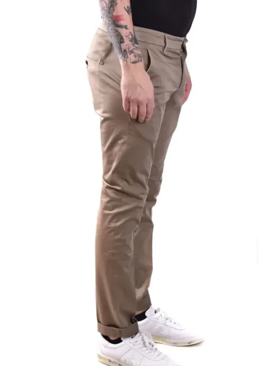 "Dondup Hosen im Sale | Dondup Herren Pantaloni - Beige Frühlings-/Sommerhose aus 100% Baumwolle mit Reißverschluss und Knopf online kaufen"|Planet-Deluxe