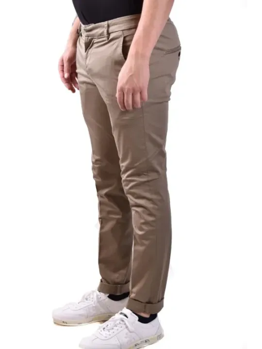 "Dondup Hosen im Sale | Dondup Herren Pantaloni - Beige Frühlings-/Sommerhose aus 100% Baumwolle mit Reißverschluss und Knopf online kaufen"|Planet-Deluxe