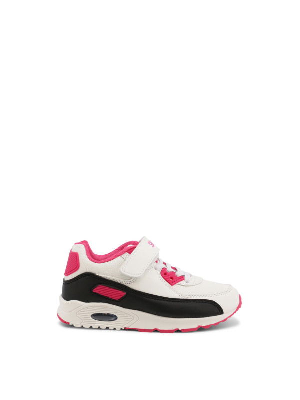 Weiß-fuchsiafarbene Shone Damensneaker, Seitenansicht Weiß-fuchsiafarbene Shone Damensneaker, Seitenansicht