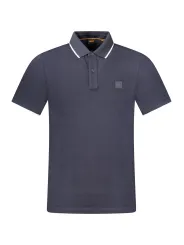 "Boss Poloshirts im Sale | HUGO BOSS Herren Polo Kurzarm Blau - Slim Fit, Kontrastdetails, Applikation & Stickerei-Logo online kaufen"|Planet-Deluxe