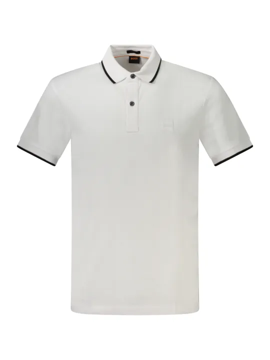 "Boss Poloshirts im Sale | HUGO BOSS Herren Polohemd Kurzarm Weiß – Slim Fit mit Kontrastdetails, Applikation, Stickerei & Logo online kaufen"|Planet-Deluxe
