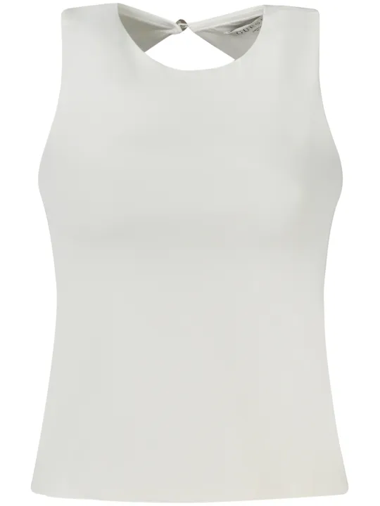 "GUESS JEANS Hemden im Sale | GUESS JEANS Damen Top in Weiß mit Knopf am Hals und Logo-Design online kaufen"|Planet-Deluxe