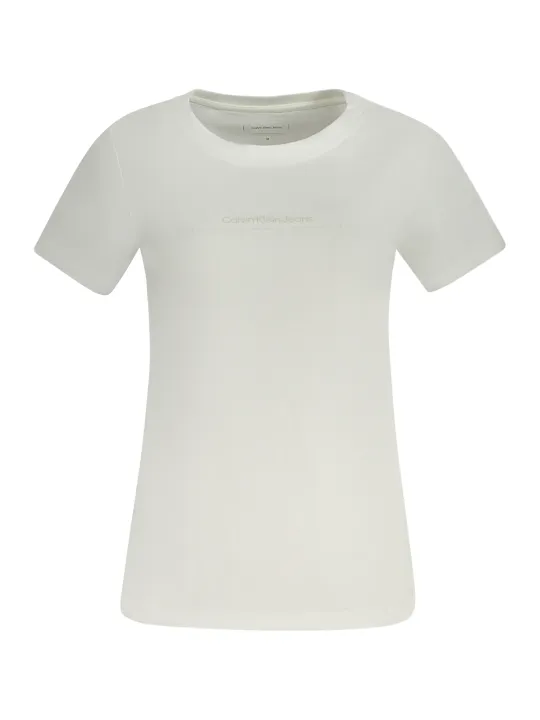 "Calvin Klein T-Shirts im Sale | Calvin Klein Damen Kurzarm-T-Shirt Weiß - Rundhalsausschnitt, Logo-Print, 95% Regenerative Baumwolle online kaufen"|Planet-Deluxe