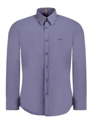 "Boss Hemden im Sale | BOSS Herren Langarmhemd Blau – Normale Passform, Italienischer Kragen, 1-Knopf-Manschetten, Logo-Stickerei online kaufen"|Planet-Deluxe