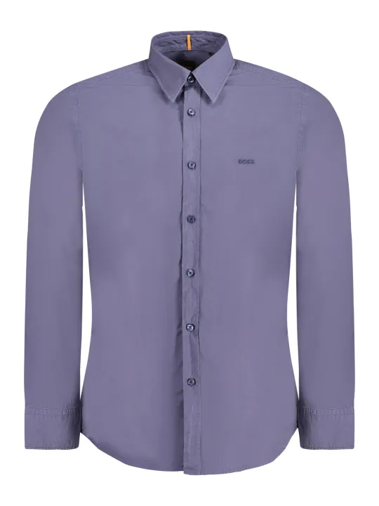 "Boss Hemden im Sale | BOSS Herren Langarmhemd Blau – Normale Passform, Italienischer Kragen, 1-Knopf-Manschetten, Logo-Stickerei online kaufen"|Planet-Deluxe