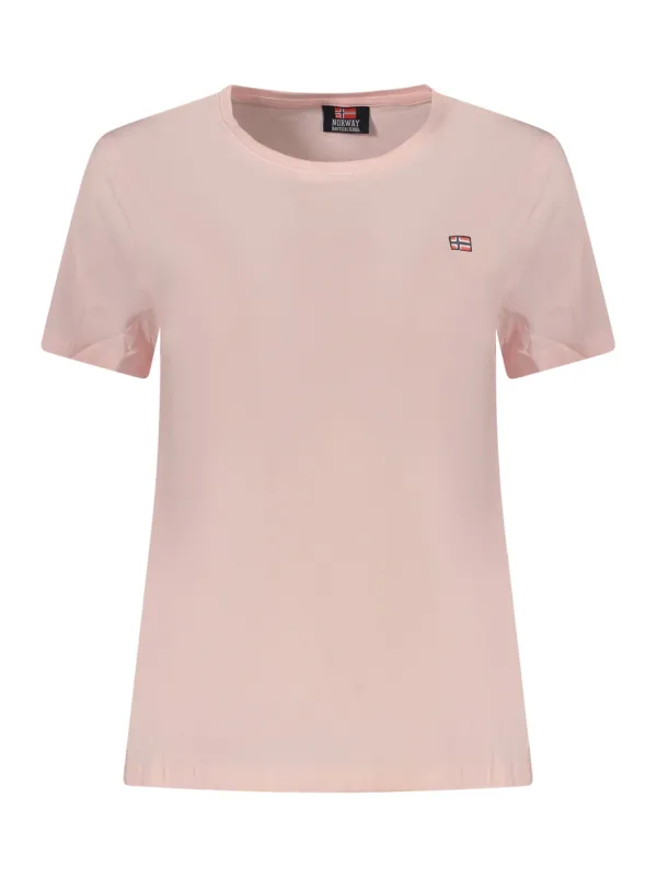 "NORWAY 1963 T-Shirts im Sale | NORWAY 1963 Damen Kurzarm T-Shirt Rosa mit Rundhalsausschnitt und Logo-Stickerei online kaufen"|Planet-Deluxe