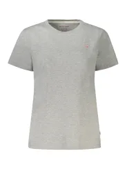 "GUESS JEANS T-Shirts im Sale | GUESS JEANS Damen Kurzarm T-Shirt Grau – Rundhalsausschnitt, Logo-Print, Bio-Baumwolle online kaufen"|Planet-Deluxe