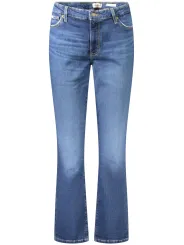 "GUESS JEANS Jeans im Sale | GUESS JEANS Damen Straight Fit Jeans Blau - Mittlere Leibhöhe, 5-Pocket-Design, Knopf- und Reißverschluss, Logo-Detail online kaufen"|Planet-Deluxe