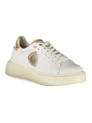 "Blauer Sneakers im Sale | Blauer Damen Sportschuhe Weiß - Sneaker mit Schnürsenkel, Kontrastierenden Bronze-Details, Herausnehmbarem Fußbett und Logo-A online kaufen"|Planet-Deluxe