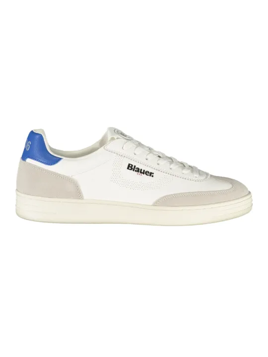 "Blauer Sneakers im Sale | Blauer Herren Sportschuhe Weiß - Schnürschuhe mit Kontrastdetails in Königsblau, Herausnehmbarer Einlegesohle & Logo-Print online kaufen"|Planet-Deluxe
