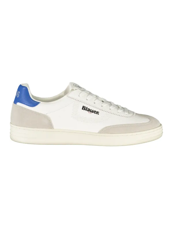 "Blauer Sneakers im Sale | Blauer Herren Sportschuhe Weiß - Schnürschuhe mit Kontrastdetails in Königsblau, Herausnehmbarer Einlegesohle & Logo-Print online kaufen"|Planet-Deluxe