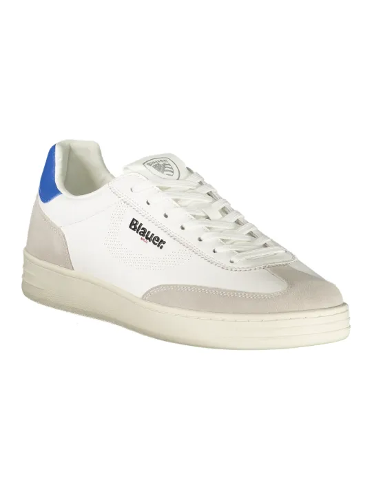 "Blauer Sneakers im Sale | Blauer Herren Sportschuhe Weiß - Schnürschuhe mit Kontrastdetails in Königsblau, Herausnehmbarer Einlegesohle & Logo-Print online kaufen"|Planet-Deluxe