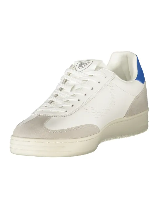 "Blauer Sneakers im Sale | Blauer Herren Sportschuhe Weiß - Schnürschuhe mit Kontrastdetails in Königsblau, Herausnehmbarer Einlegesohle & Logo-Print online kaufen"|Planet-Deluxe