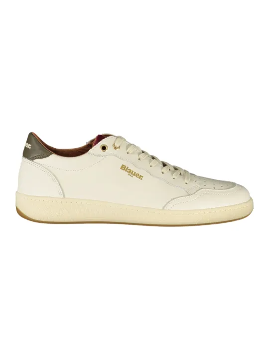"Blauer Sneakers im Sale | Blauer Herren Sportschuhe Weiß - Schnürschuhe mit Kontrastdetails in Grün, Herausnehmbare Einlegesohle, Print & Logo online kaufen"|Planet-Deluxe