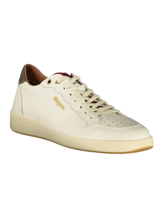 "Blauer Sneakers im Sale | Blauer Herren Sportschuhe Weiß - Schnürschuhe mit Kontrastdetails in Grün, Herausnehmbare Einlegesohle, Print & Logo online kaufen"|Planet-Deluxe