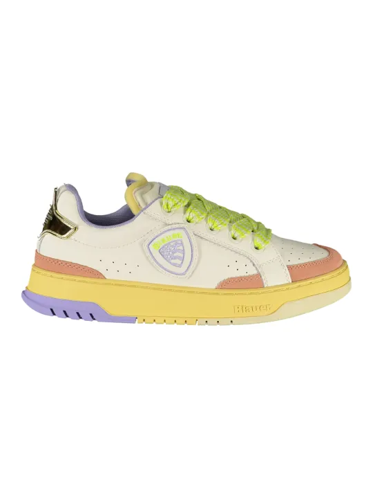 "Blauer Sneakers im Sale | Kontrast-Sneaker Creme/Rosa/Glyzinien mit Wechselfußbett online kaufen"|Planet-Deluxe