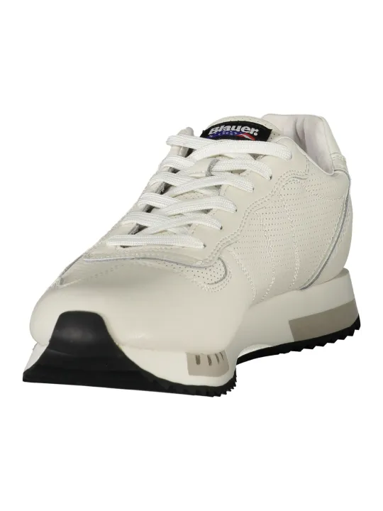 "Blauer Sneakers im Sale | Blauer Herren Sportschuhe Weiß - Schnürsneaker mit Kontrastreichen Details, Herausnehmbarer Einlegesohle und Logo-Print online kaufen"|Planet-Deluxe