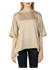 Beige Satinbluse, lockere Passform, Damen