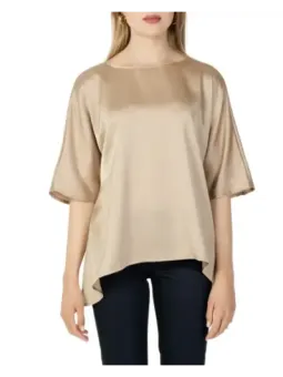 Beige Satinbluse, lockere Passform, Damen