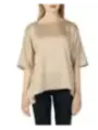 Beige Satinbluse, lockere Passform, Damen