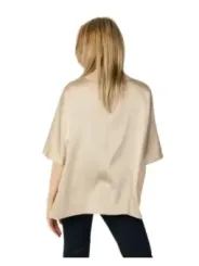 Beige Seiden-V-Ausschnitt lockeres Top