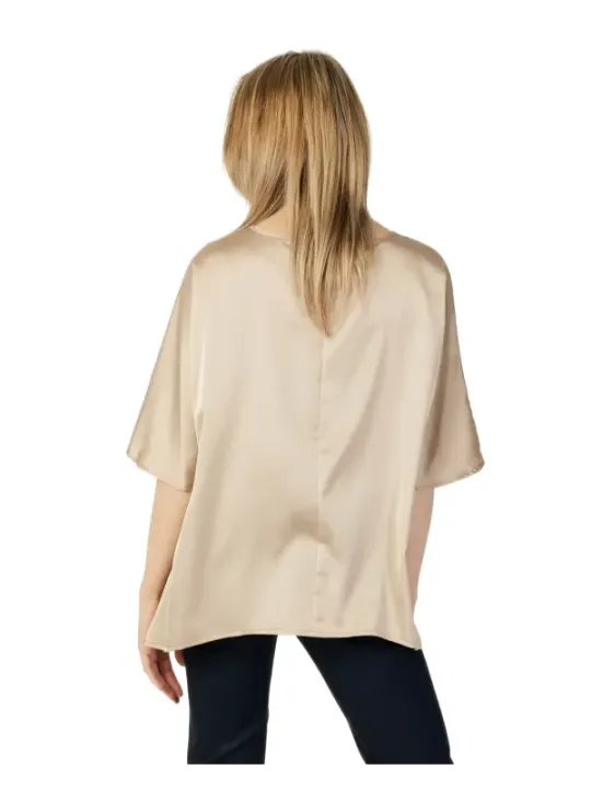 Beige Seiden-V-Ausschnitt lockeres Top
