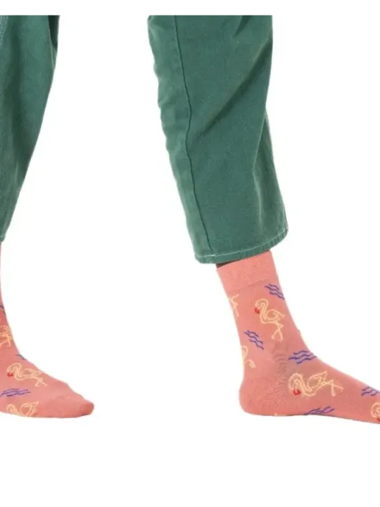 Flamingo-Muster lange Socken in Lachsfarbe