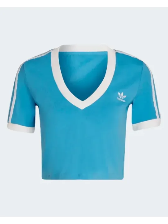 Leichtblaues Adidas Sportshirt mit V-Ausschnitt