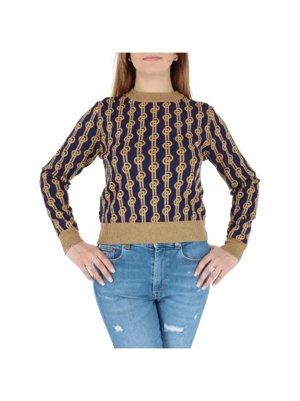 Marineblauer Pullover mit goldenen Details Marineblauer Pullover mit goldenen Details