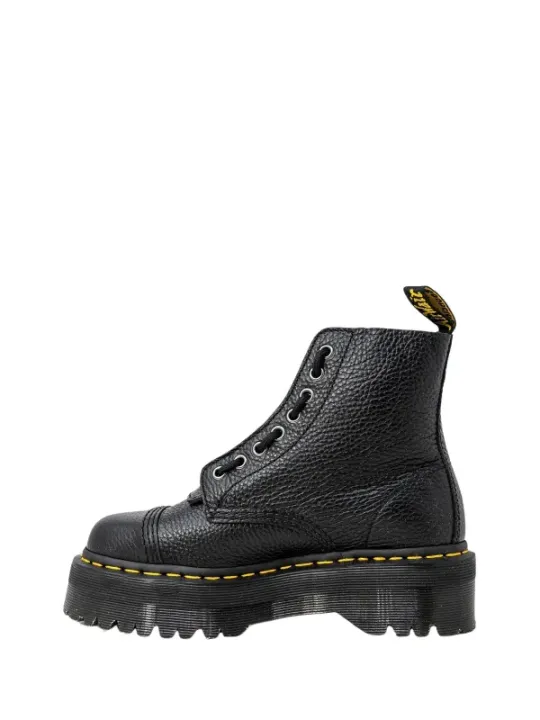 Schwarze Lederstiefel mit gelber Naht