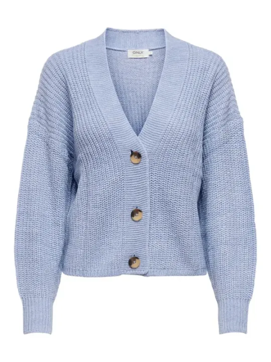Leichter blauer Strick-Cardigan mit Knöpfen