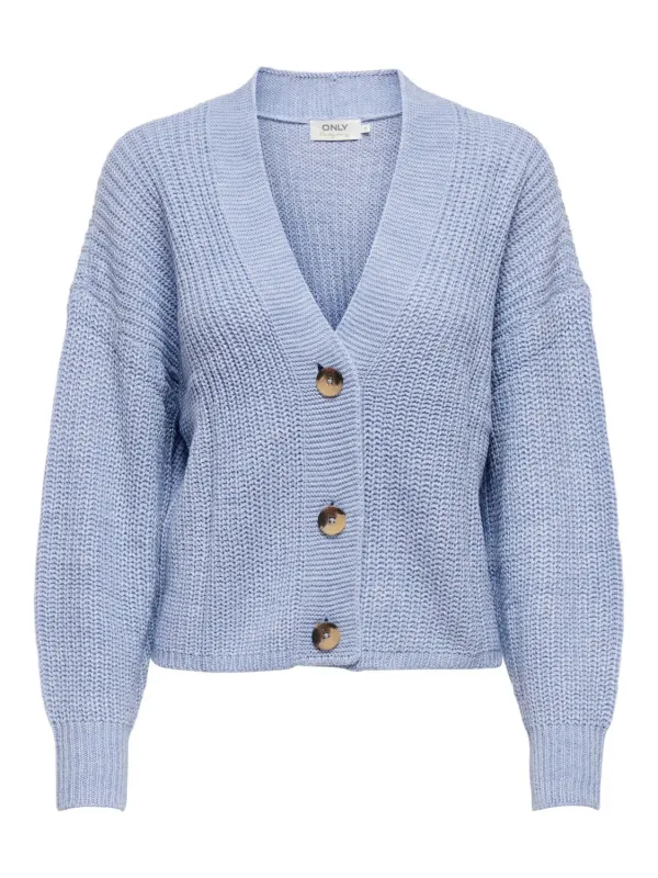 Leichter blauer Strick-Cardigan mit Knöpfen Leichter blauer Strick-Cardigan mit Knöpfen